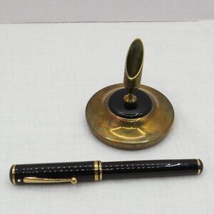 Sheaffer's GB07 CONNAISSEUR Brass Desk Holder W/ CONNAISSEUR Black Fountain Pen